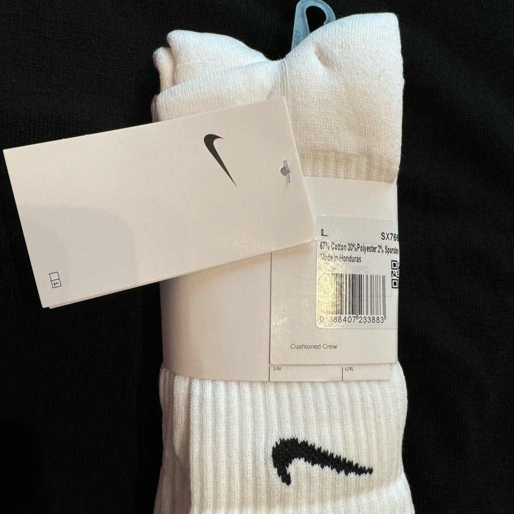 Nike White Athletic Socks with Crew Length and Ribbed Texture